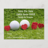 Golf Save the date of bruiloft with red hart Uitnodiging Briefkaart (Voorkant)