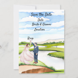 Golf Save the date Trouw Uitnodiging Aquarel