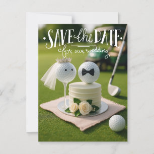 Golf save the date voor onze bruiloft met golfball briefkaart