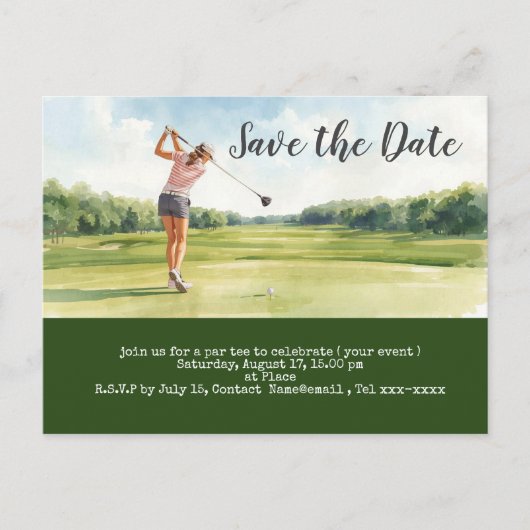 Golf save the date voor vrouwentoernooi briefkaart (Voorkant)