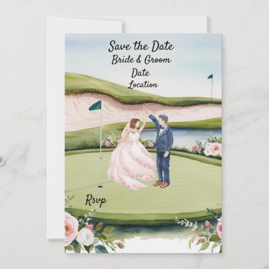 Golf Save the date Wedding Invitation Waterverf Kaart (Voorkant)