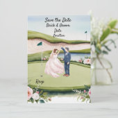 Golf Save the date Wedding Invitation Waterverf Kaart (Staand voorkant)