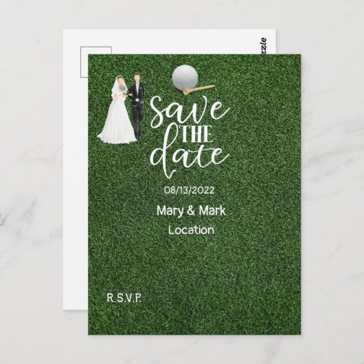 Golf Save the Date Wedding nodigt Golfer uit Briefkaart (Voorkant / Achterkant)