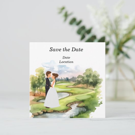 Golf Save the Date Wedding Party Kaart (Staand voorkant)