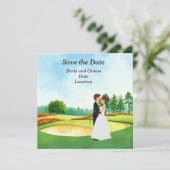 Golf Save the Date Wedding Party Kaart (Staand voorkant)