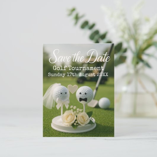 Golf Save the date wedding themed for golfer Aankondigingskaart (Staand voorkant)