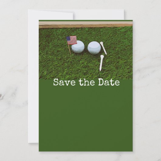 Golf Save the date with American flag and golf bal Kaart (Voorkant)