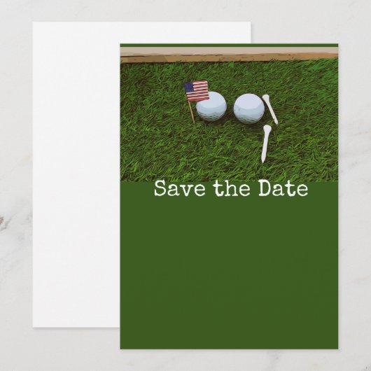Golf Save the date with American flag and golf bal Kaart (Voorkant / Achterkant)
