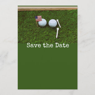 Golf Save the date with American flag and golf bal Kaart