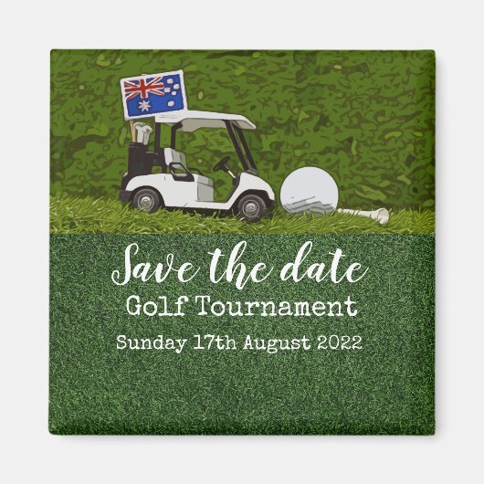 Golf Save the date with cart and flag of Australia Magneet (Voorkant)