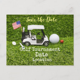 Golf Save the Date with golf ball & American flag Briefkaart