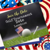Golf Save the Date with golf ball & American flag Briefkaart