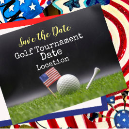 Golf Save the Date with golf ball & American flag Briefkaart
