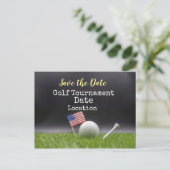 Golf Save the Date with golf ball & American flag Briefkaart (Staand voorkant)