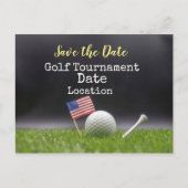 Golf Save the Date with golf ball & American flag Briefkaart (Voorkant)