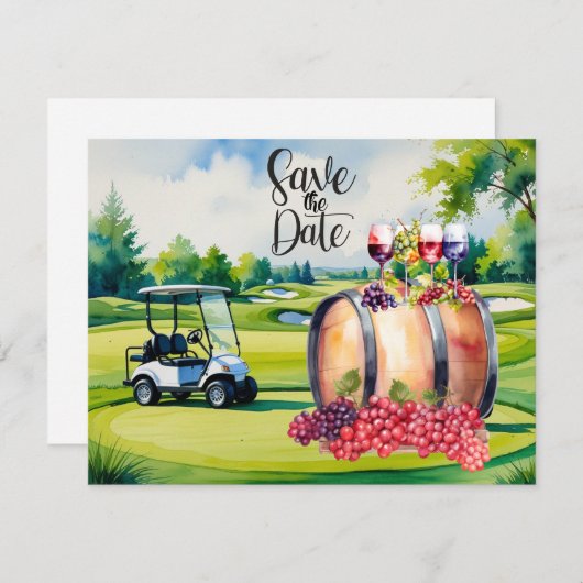Golf Save the Date with golf balls on green grass Kaart (Voorkant / Achterkant)