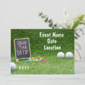 Golf Save the date with sign and golf ball and t-s Kaart (Staand voorkant)