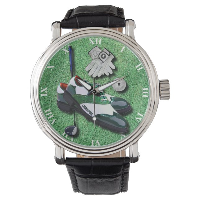 Golf schoten kogelhandschoenen met Jouw naam Horloge (Voorkant)
