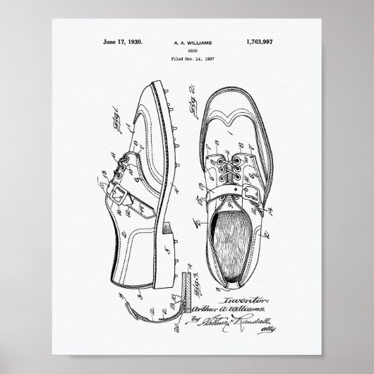 Golf Shoe 1927 Patent Art - Witboek Poster (Voorkant)