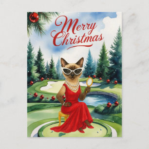 Golf Siamese Cat bevindt zich op de Christmas Golf Feestdagenkaart