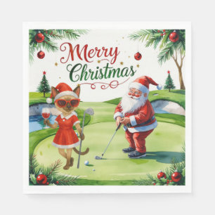 Golf Siamese Cat bevindt zich op de Christmas Golf Servet