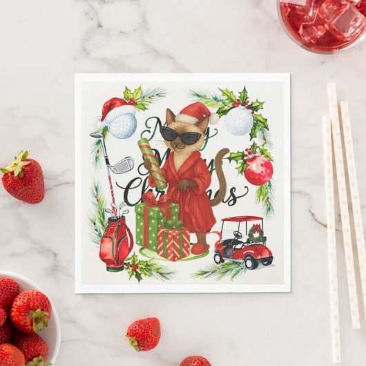 Golf Siamese Cat Kerstthema voor Golfer Servet (Insitu)