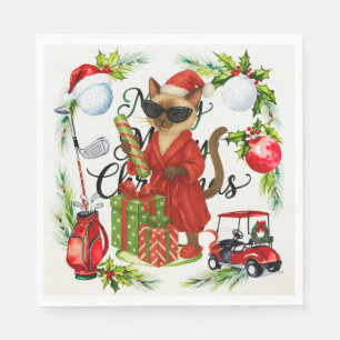 Golf Siamese Cat Kerstthema voor Golfer Servet