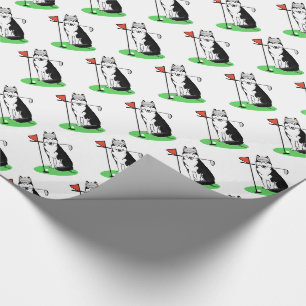 Golf Siberian Husky (zwart) Dog die Cute Funny spe Cadeaupapier