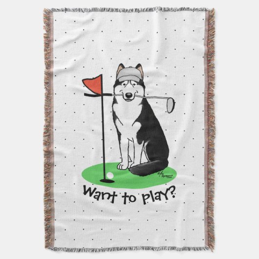 Golf Siberian Husky (zwart) Dog die Cute Funny spe Deken (Voorkant Verticaal)