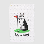 Golf Siberian Husky (zwart) Dog die Cute Funny spe Golfhanddoek (Voorkant)