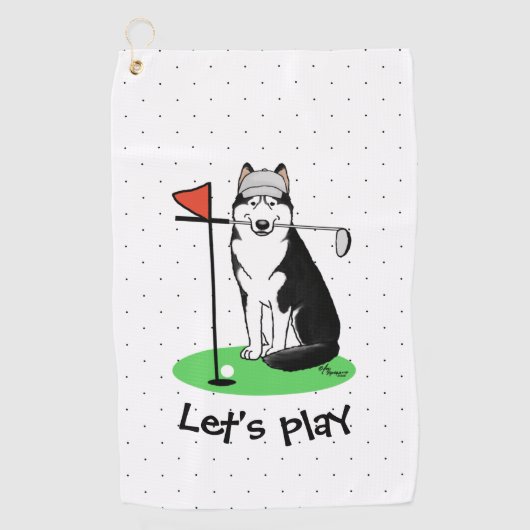 Golf Siberian Husky (zwart) Dog die Cute Funny spe Golfhanddoek (Voorkant)