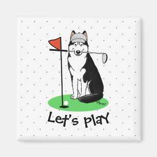 Golf Siberian Husky (zwart) Dog die Cute Funny spe Magneet