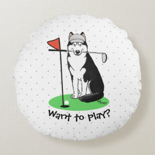 Golf Siberian Husky (zwart) Dog die Cute Funny spe Rond Kussen