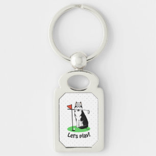 Golf Siberian Husky (zwart) Dog die Cute Funny spe Sleutelhanger