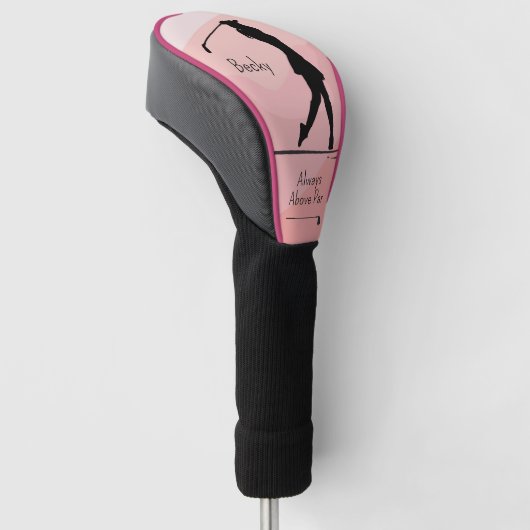 Golf silhouet, naam, tekst, op rood golfheadcover (Schuin)