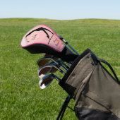 Golf silhouet, naam, tekst, op rood golfheadcover (Insitu)