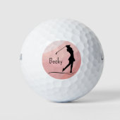 Golf Silhouet, Vrouw, Naam, Op Rood Golfballen (Voorkant)