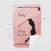 Golf Silhouet, Vrouw, Naam, Op Rood Golfhanddoek (Insitu)