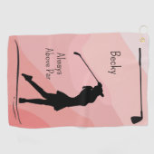 Golf Silhouet, Vrouw, Naam, Op Rood Golfhanddoek (Horizontaal)
