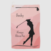 Golf Silhouet, Vrouw, Naam, Op Rood Golfhanddoek (Voorkant)