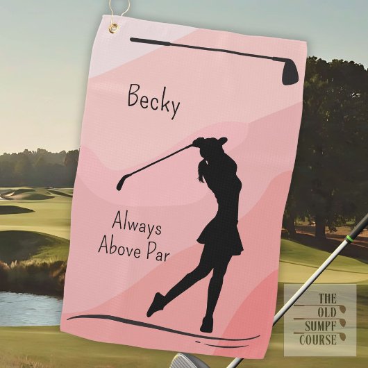 Golf Silhouet, Vrouw, Naam, Op Rood Golfhanddoek
