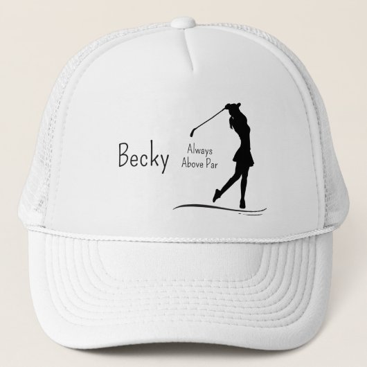 Golf Silhouet, Vrouw, Naam, Tekst Trucker Pet (Voorkant)