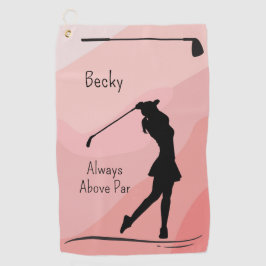 Golf Silhouette, Female, Name, On Red Golfhanddoek