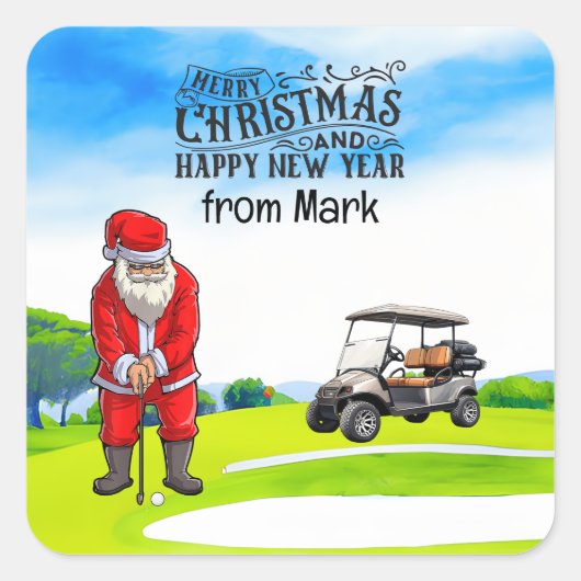 Golf Sinterklaas is golfen op Kerstmis Vierkante Sticker (Voorkant)