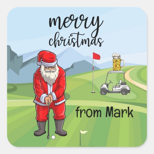 Golf Sinterklaas is golfen op Kerstmis Vierkante Sticker (Voorkant)