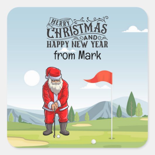 Golf Sinterklaas is golfen op Kerstmis Vierkante Sticker (Voorkant)