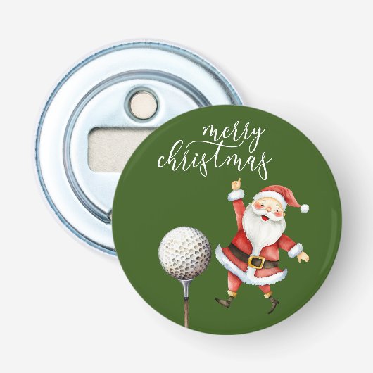 Golf Sinterklaas met golfballen op groen Button Flesopener (Voorkant)