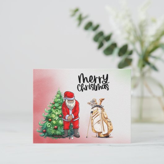 Golf Sinterklaas met kerstcadeau voor golfer Feestdagenkaart (Staand voorkant)