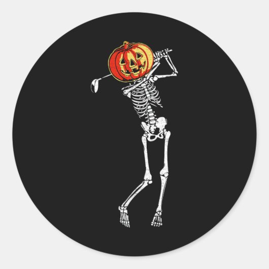 Golf Skelet Pumpkin Halloween Kostuum Golfer Spo Ronde Sticker (Voorkant)