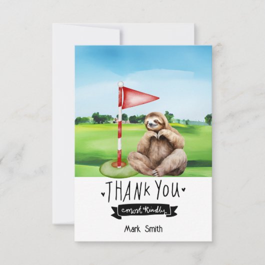 Golf Sloth Golfer op groen gras Bedankkaart (Voorkant)
